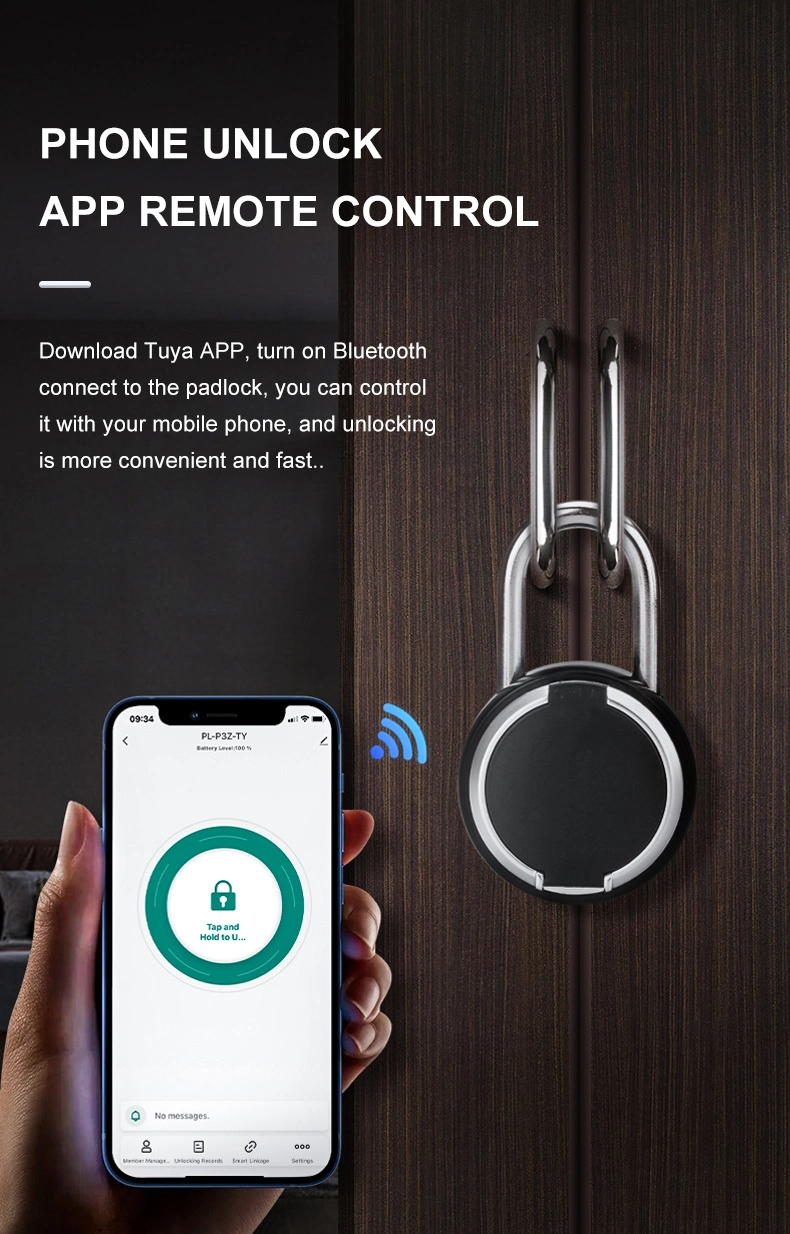 Waterproof Safety Lockout Padlock APP Remote Control Tuya Smart Keyless USB Charge Round Fingerprint Padlock