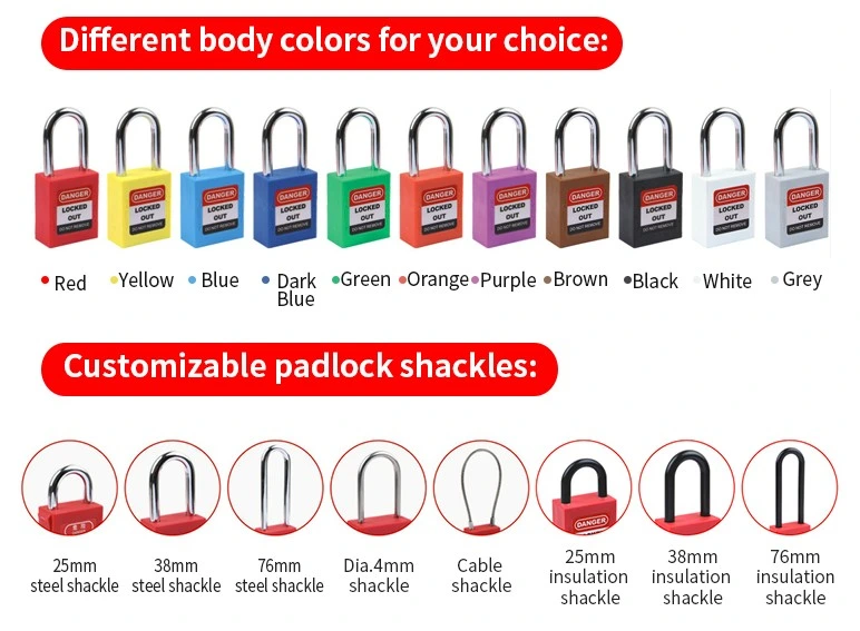 Insulation Keyed Differ Plastic Safety Padlock with 76mm Long Shackle