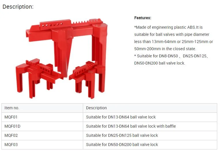 Adjustable Industrial Gate Ball Valve Lockout Red Locks out Devices Safety with Locking Handle